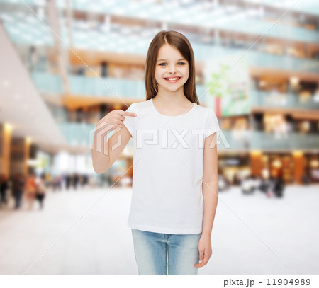 smiling little girl in white blank t-shirt 11904989