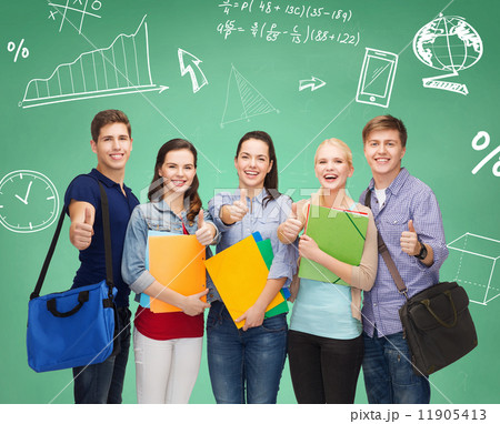 group of smiling students showing thumbs up 11905413