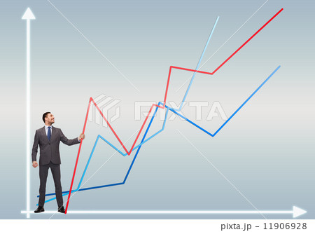smiling man holding graph line smiling man holding graph line 11906928