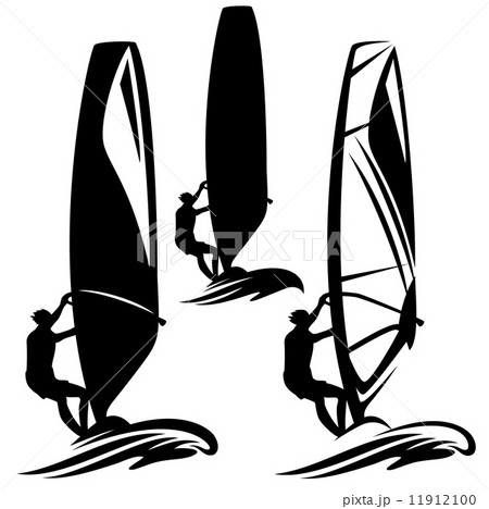 windsurfer silhouette design element - black and white vector collection 11912100