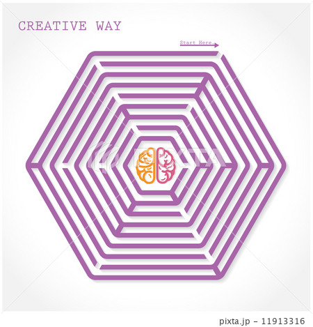Creative brain symbol in the middle of hexagonal maze Creative brain symbol in the middle of hexagonal maze 11913316