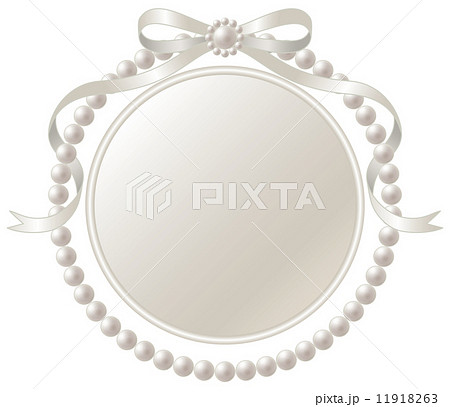 銀のリボンと真珠のフレームのイラスト素材