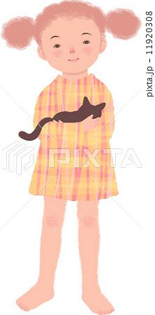 猫を抱く女の子のイラスト素材