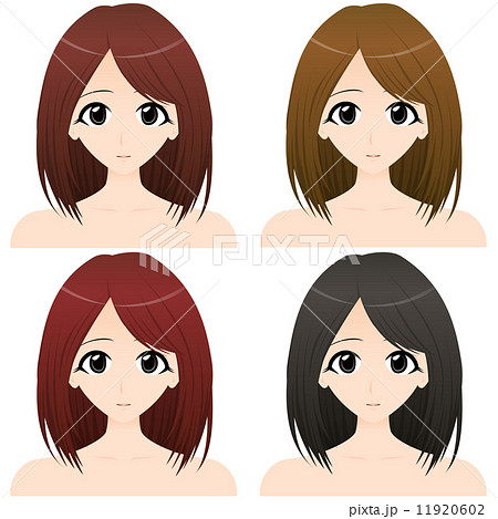 女性 上半身 正面イラスト 髪の色違い4カットのイラスト素材