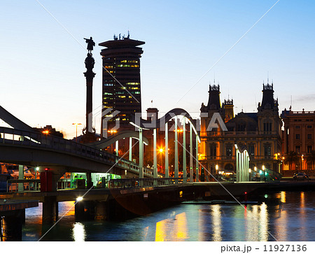 Evening view of Port Vell in Barcelona 11927136