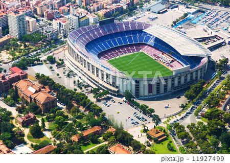 Largest stadium of Barcelona from helicopter. Catalonia 11927499