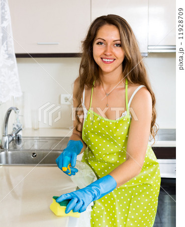 Happy woman cleaning kitchen Happy woman cleaning kitchen 11928709