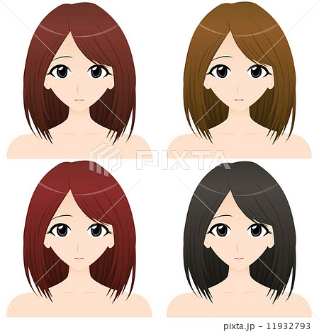 女性 上半身・正面イラスト 髪の色違い4カット 11932793