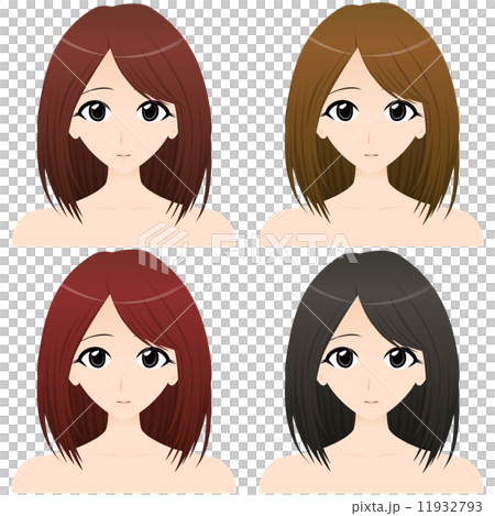 女性 上半身・正面イラスト 髪の色違い4カット 11932793