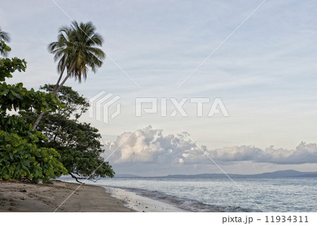 Sunset on turquoise tropical paradise island beach 11934311