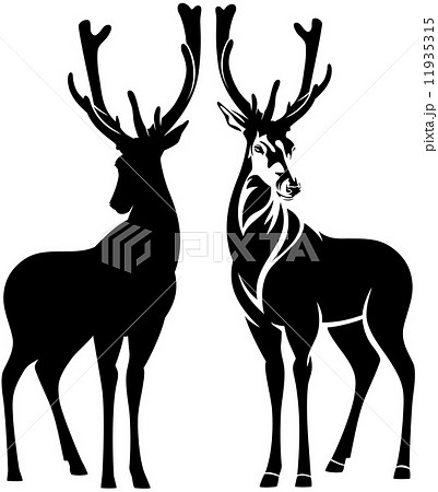Standing Deer Outline And Silhouette のイラスト素材