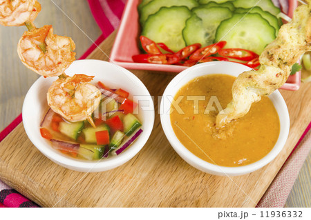 Sate Gai & Sate Goong - Thai chicken and prawn satays Sate Gai & Sate Goong - Thai chicken and prawn satays 11936332