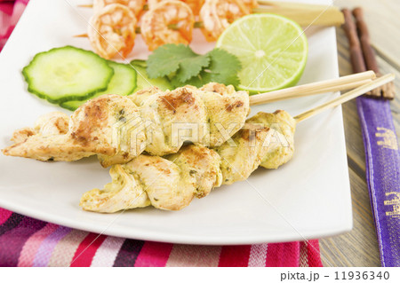 Sate Gai & Sate Goong - Thai chicken and prawn satays Sate Gai & Sate Goong - Thai chicken and prawn satays 11936340