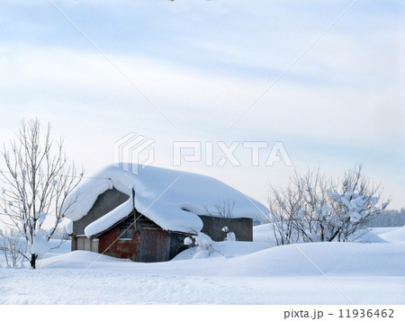 雪原に建つ三角屋根の一軒家 雪原に建つ三角屋根の一軒家 11936462