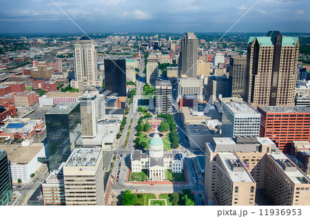 aerial of The Old Court House surrounded by downtown St. Louis 11936953