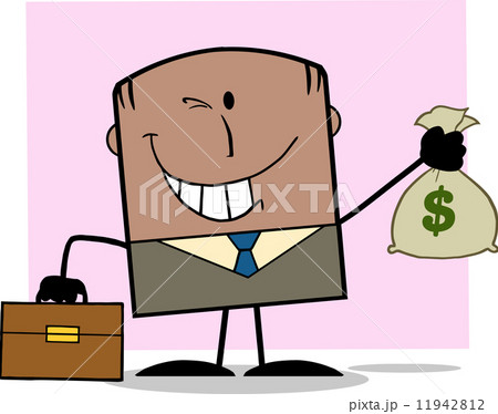 Winking African American Businessman Holding A Money Bag Cartoon Character Winking African American Businessman Holding A Money Bag Cartoon Character 11942812