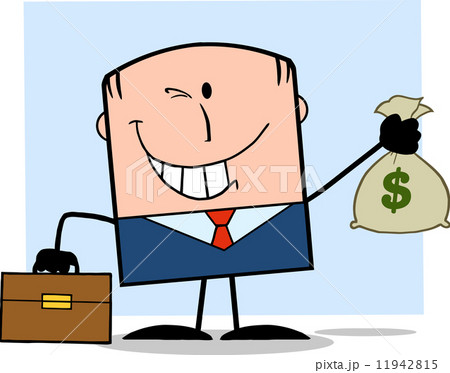 Winking Businessman With Briefcase Holding A Money Bag Character On Background 11942815