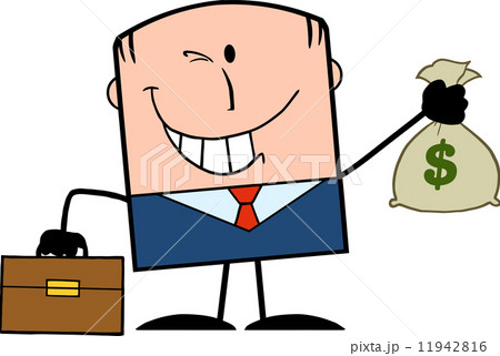 Winking Businessman With Briefcase Holding A Money Bag Winking Businessman With Briefcase Holding A Money Bag 11942816