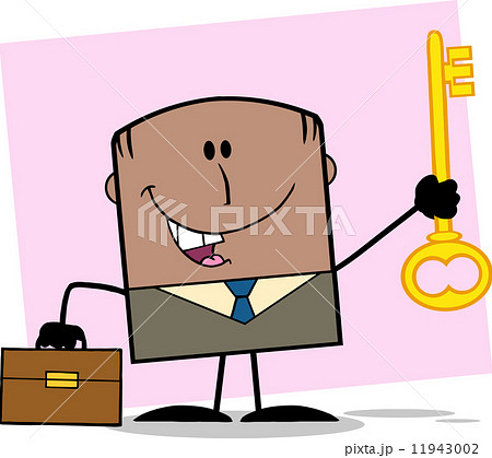 African American Businessman With Briefcase Holding A Golden Key Character On Background 11943002