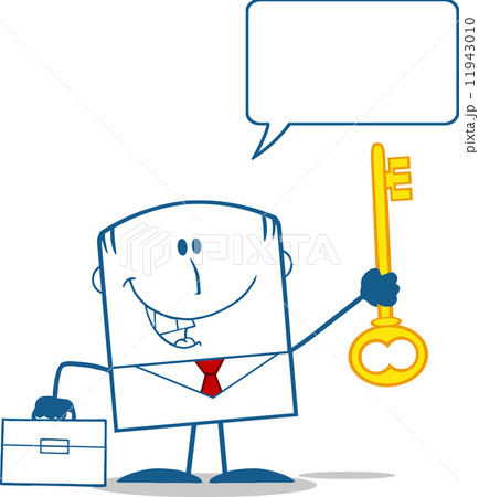 Businessman Holding A Golden Key Monochrome Cartoon Character With Speech Bubble Businessman Holding A Golden Key Monochrome Cartoon Character With Speech Bubble 11943010