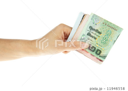 Thaibaht banknotes with hand isolated on white background 11946558