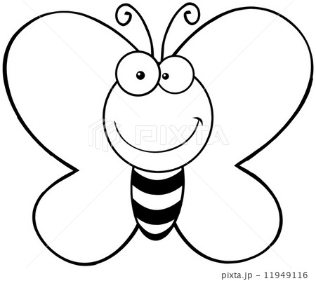 Outlined Smiling Butterfly Cartoon Character 11949116