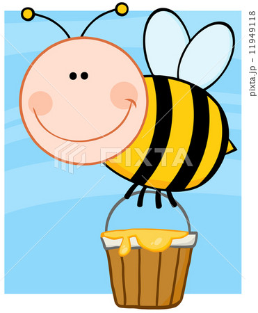 Happy Bee Flying With A Honey Bucket 11949118