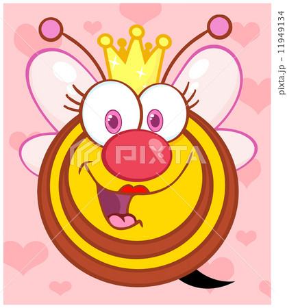 Happy Queen Bee Over Background With Hearts Happy Queen Bee Over Background With Hearts 11949134
