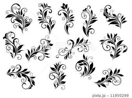 Retro floral motifs and foliate vignettes set 11950299