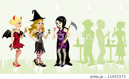 ハロウィンパーティー 女性グループのイラスト素材