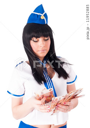 Young beautiful air hostess with roubles Young beautiful air hostess with roubles 11952885