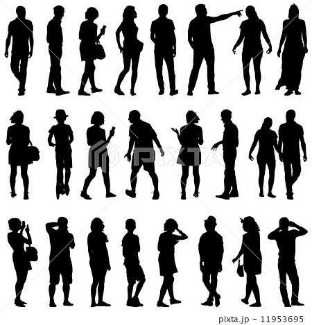 Black silhouettes of beautiful mans and womans on white backgrou 11953695