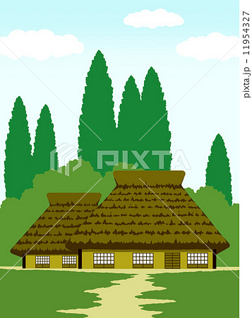 かやぶき屋根の家のイラスト素材