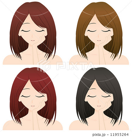 左手を頬にあてる女性 上半身・正面イラスト　髪の色違い4カット 11955264