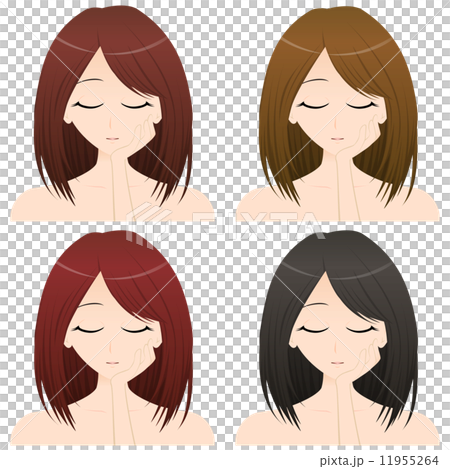 左手を頬にあてる女性 上半身・正面イラスト　髪の色違い4カット 11955264