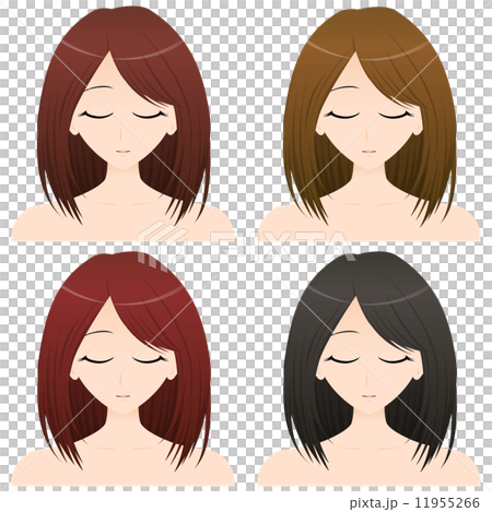女性　上半身・正面イラスト　髪の色違い4カット 11955266