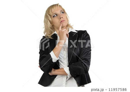 Thinking businesswomen looking up 11957586