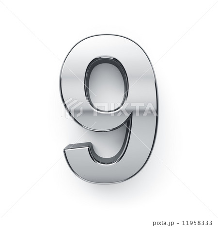 3d render of metalic digit nine simbol - 9 11958333