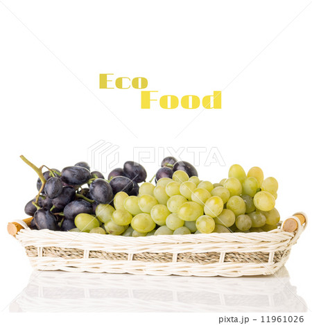 Fresh ripe Grapes in Wicker basket 11961026