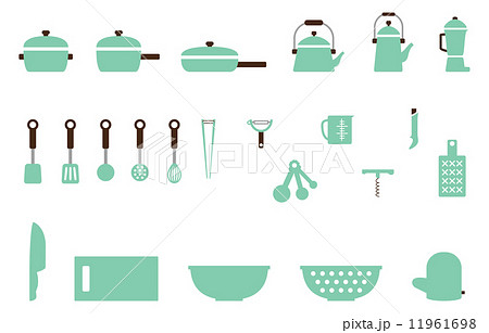 キッチンツール キッチン用品 調理器具 アイコン セットのイラスト素材