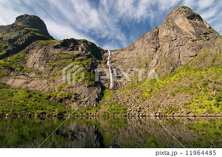 Waterfall and mountain view in Lofoten Island Norway Waterfall and mountain view in Lofoten Island Norway 11964485