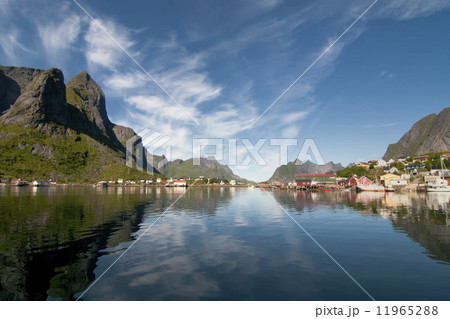 Lofoten Island Norway Fjord and village view from the boat Lofoten Island Norway Fjord and village view from the boat 11965288