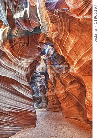 Antelope Canyon view with light rays 11965397