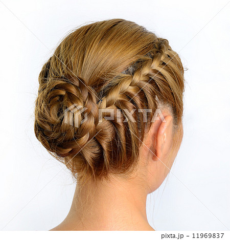 long braid creative brown hair style isolated on white backgroun 11969837