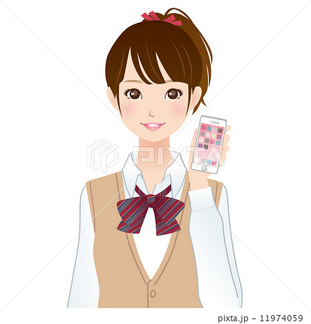 スマホを手に持つ女性 学生のイラスト素材