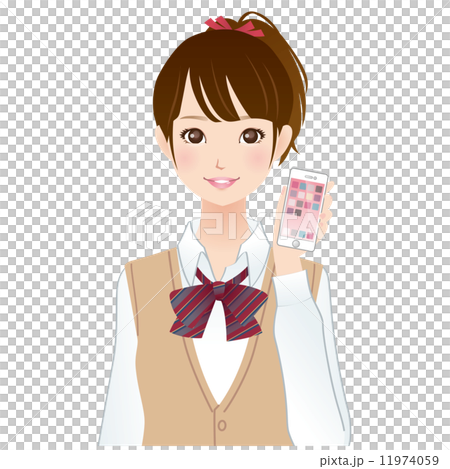 有智能手機的女學生在手中 有智能手機的女學生在手中 11974059