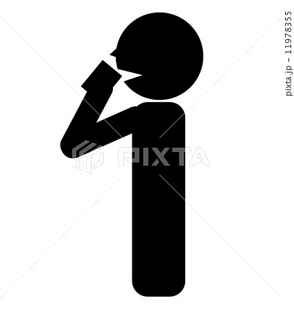水を飲む人のイラスト 黒 左向きのイラスト素材