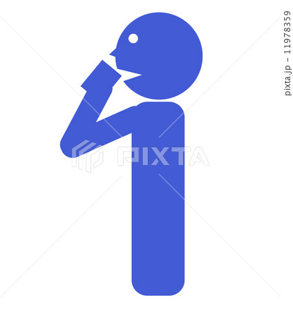 水を飲む人のイラスト 青 左向きのイラスト素材