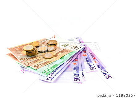 euro in banknotes and coins 11980357