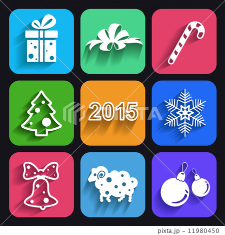 Set of christmas and new year flat icons with long shadows. 11980450